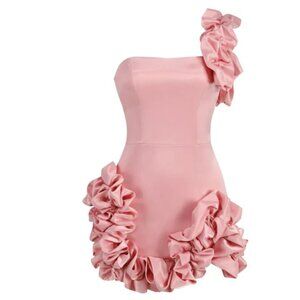 Satin One Shoulder Ruffle Mini Dress